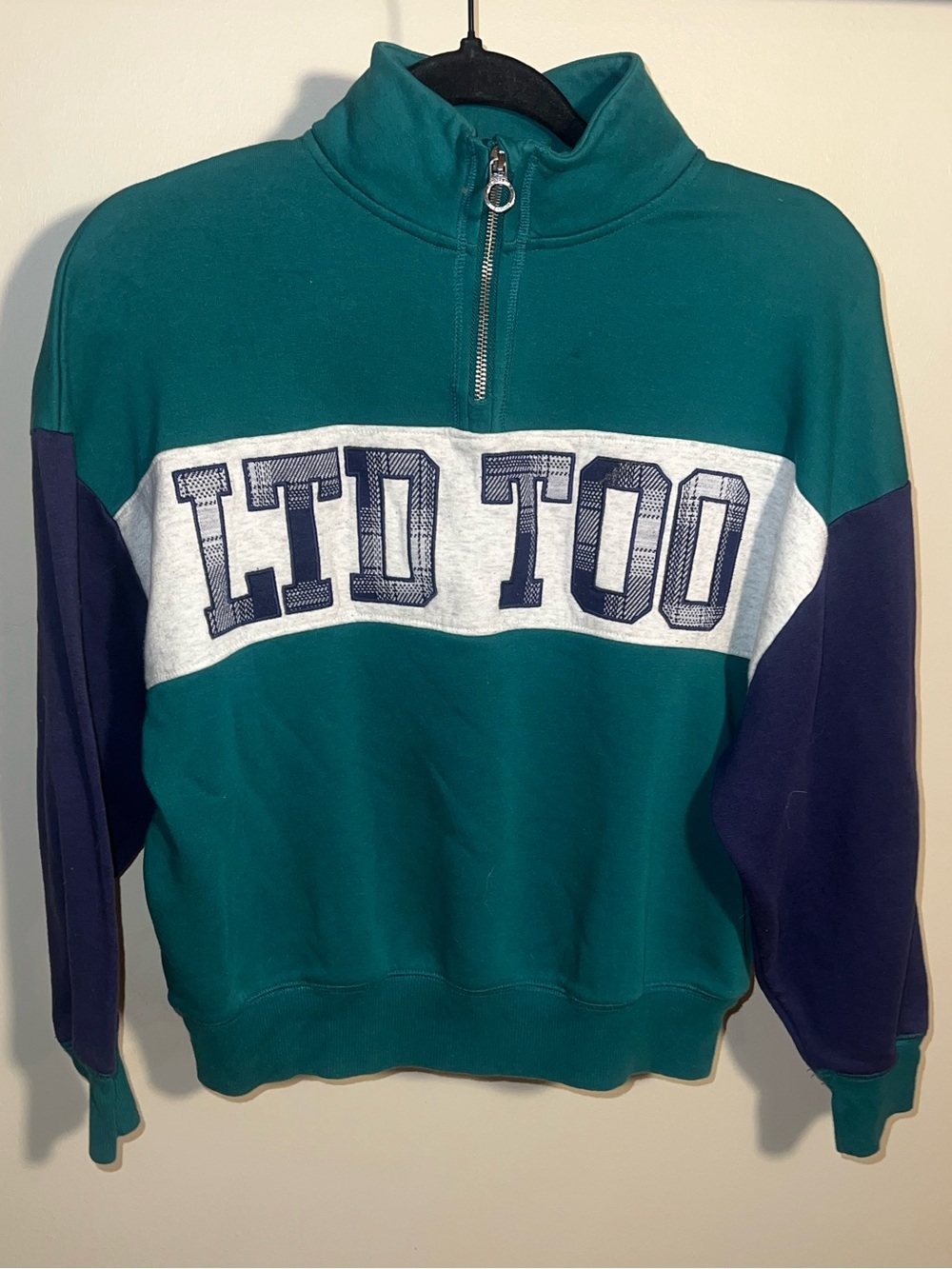 Limited Too Teal, Navy & White Zip-Up Sweater youth